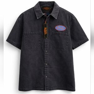 🆕️Von Dutch Button Up Shirt Mens Medium Black Workwear Logo Y2K Streetwear